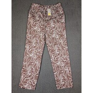 NWT Boden Pants Brown Paisley Print Straight Leg Cropped Stretch Pockets Size 6R